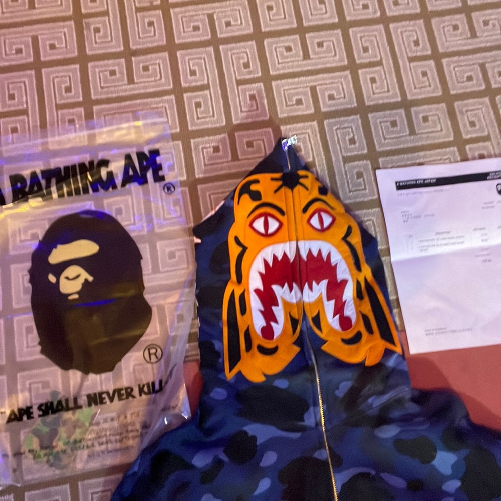 A bathing ape bape blue camo tiger shark XXL